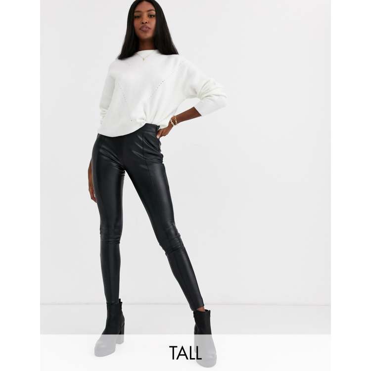 Topshop Tall leather look legging in black