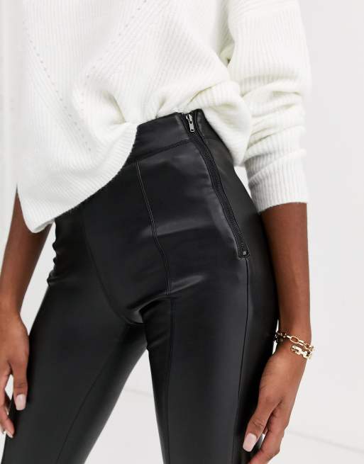 Topshop Tall faux leather trousers in black