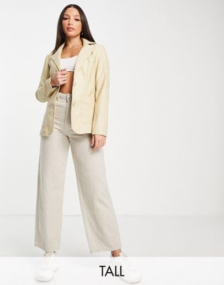 Topshop Tall fitted faux leather blazer in biscuit