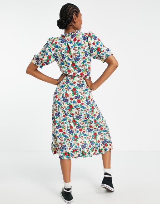 Topshop Tall – Flerfärgad blommig midiklänning i omlottdesign, 2 av 4