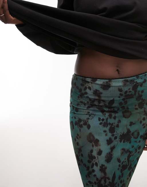 Topshop Tall floral mesh midi skirt in dark green , 3 of 4