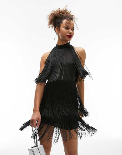 Black fringe mini hot sale dress