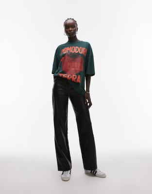 Topshop Tall - Gerade geschnittene Hose aus schwarzem Kunstleder mit Ziernaht