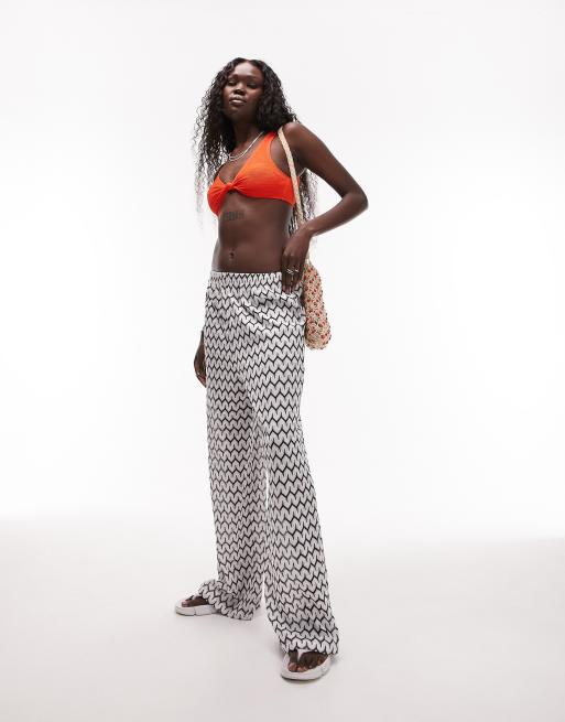 Topshop Tall – Gestrickte Strandhose mit weitem Schnitt in Schwarz-Weiß 