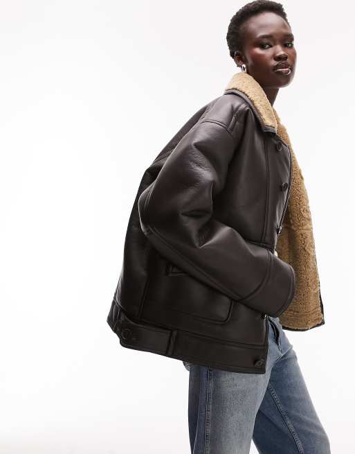 Topshop Tall Giacca oversize in pelle sintetica con dettagli in