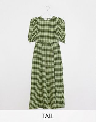 Topshop Tall gingham smock dress in lime
