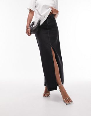Topshop Tall denim low slung maxi skirt in washed black - ASOS Price Checker