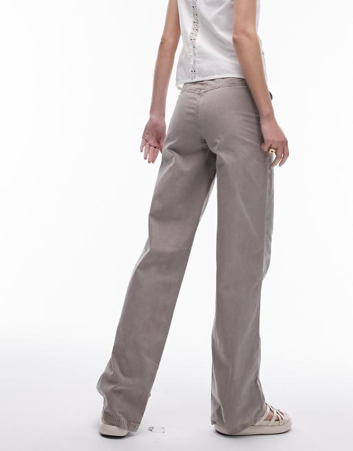 Topshop Tall – Gråbruna, urtvättade raka byxor med låg midja , 3 av 5