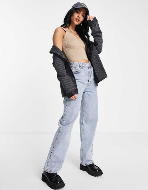 Topshop Tall – Gråbrunt, stickat linne med smala axelband, 4 av 4