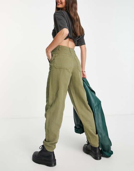 Topshop Tall high rise lightweight peg pants in khaki ASOS