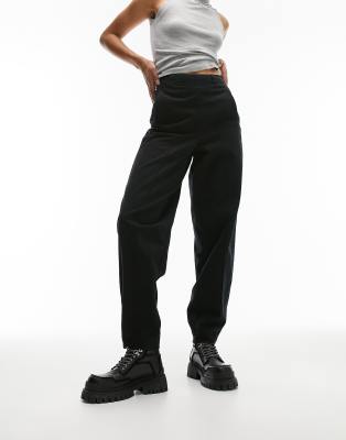 Topshop Tall High Waist Balloon Peg Pants In Washed Black