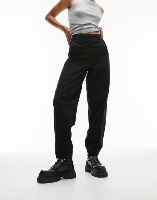 Topshop faux leather high rise peg pants in black, ASOS