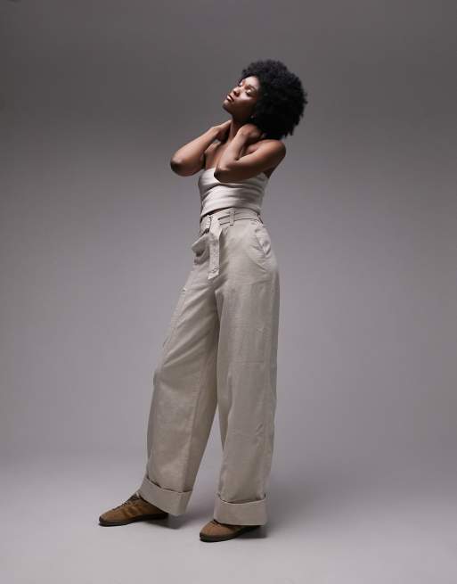 STRAIGHT-LEG TROUSERS WITH TURN-UP HEMS - camel