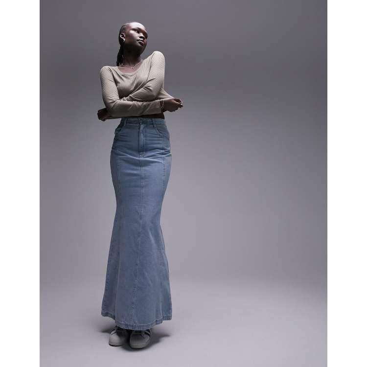 Long denim shop mermaid skirt