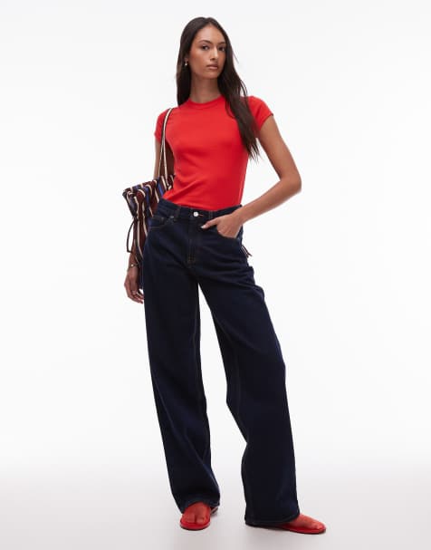 Topshop Tall - Indigoblå jeans i råt look med lav talje og afslappet pasform samt indsyninger - view 1