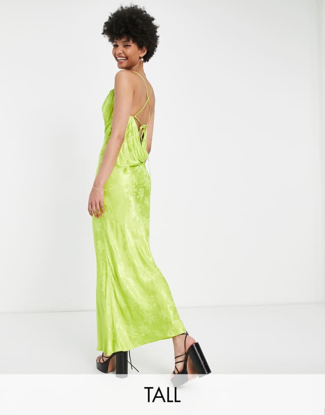 Topshop Tall jacquard slip dress in lime