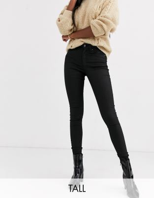 Topshop Tall – Jamie – Beschichtete Skinny-Jeans in Schwarz | ASOS