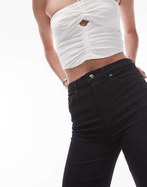 Topshop Tall Jamie flare high rise jeans in black, 2 of 5