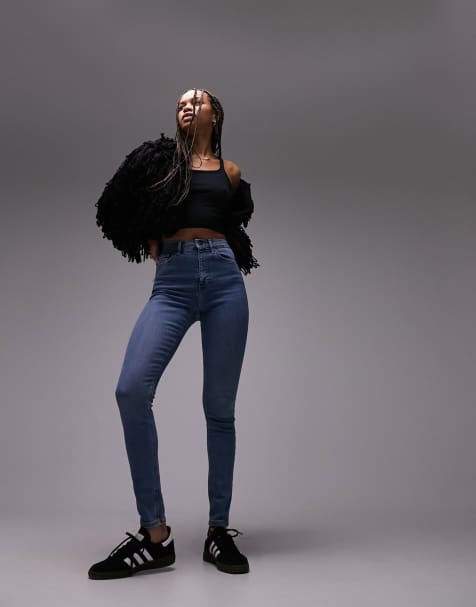 Topshop Tall Jamie high rise skinny jeans in mid blue - view 1