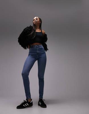 Topshop Tall Jamie Jeans In Mid Blue