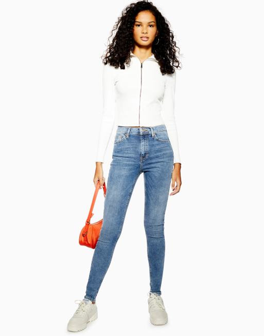 Topshop Tall Jamie jeans in mid blue