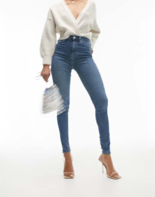 Topshop Tall - Jamie - Jeans in middenblauw