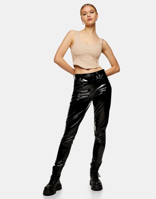 Topshop Tall - Jamie - Jeans in zwart vinyl, 4 van 4