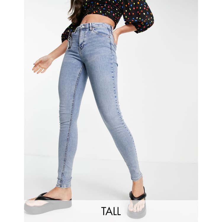 Topshop Tall Jamie jeans with abraded pocket in bleach