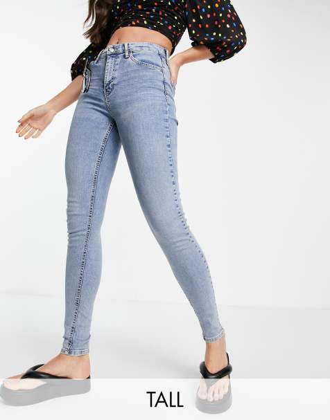 Topshop Tall Jamie jeans with abraded pocket in bleach 