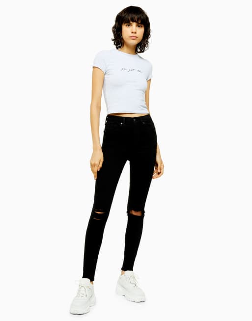 Topshop Tall - Jamie-skinny-jeans i sort med flænger på knæene