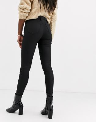 topshop black coated jeans