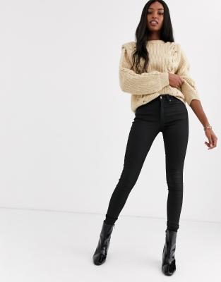 asos black coated jeans