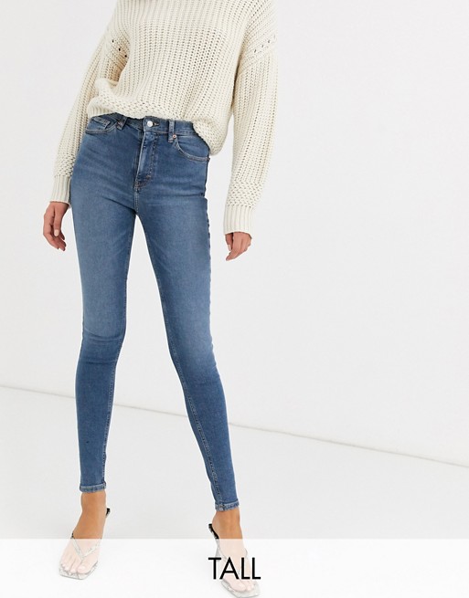 Topshop Tall Jamie skinny jeans in mid wash blue