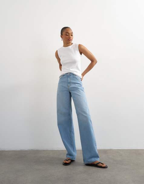 Topshop Tall – Jasnoniebieskie jeansy barrel ze średnim stanem - view 1