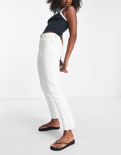Topshop Tall Jeans dritti alla caviglia con bordi grezzi e vita