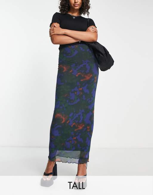 Topshop Tall - Jersey maxi rok van mesh met bloemenprint in multi