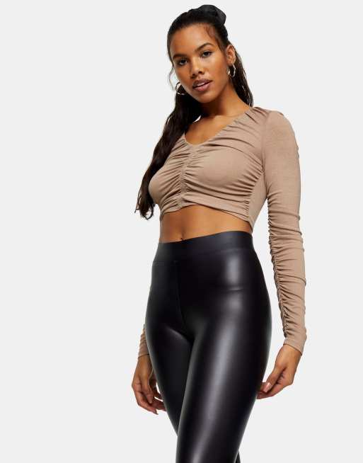 Topshop Tall - Joggingbroek van imitatieleer in zwart, 3 van 4