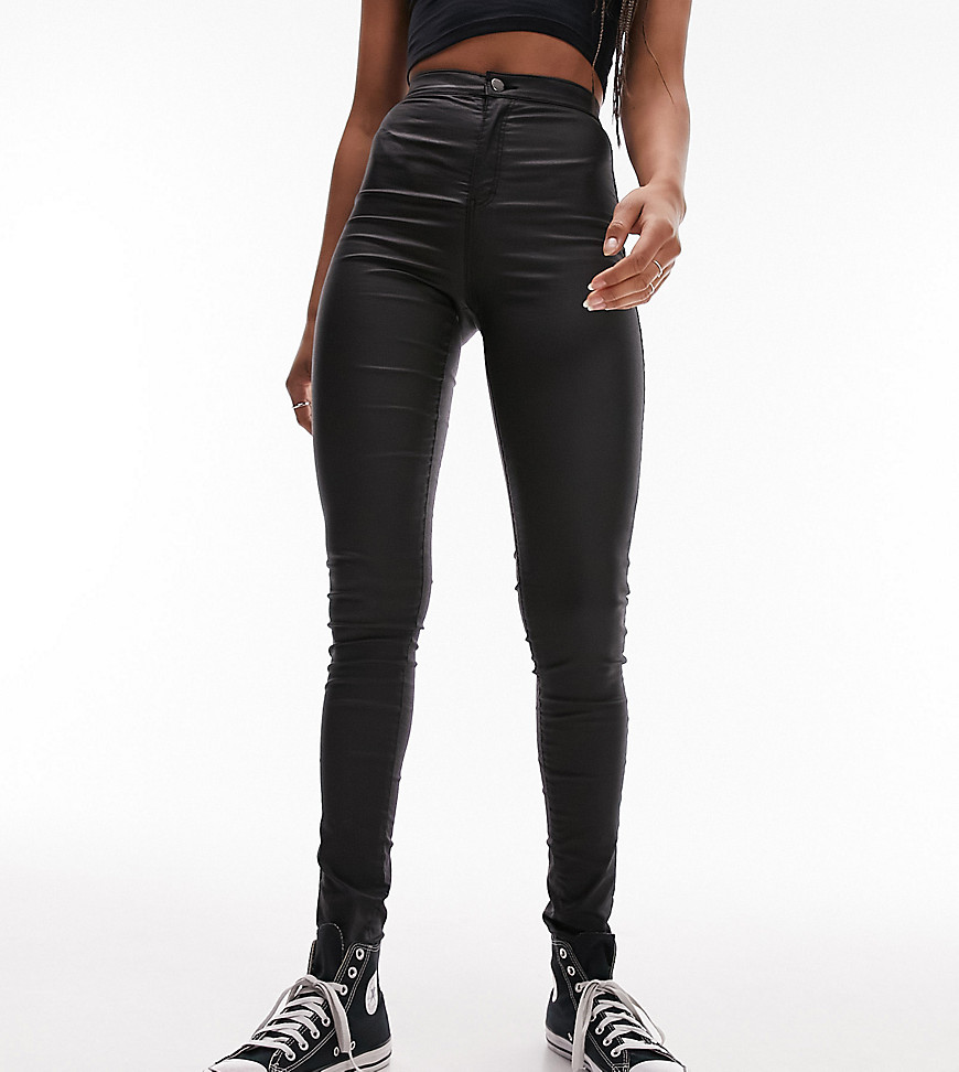 Topshop Tall Joni coated jeans in black