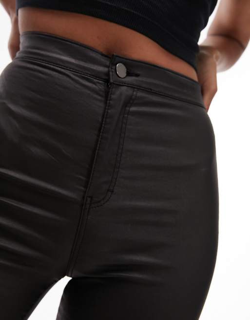 Topshop Tall Joni coated jeans in black | ASOS
