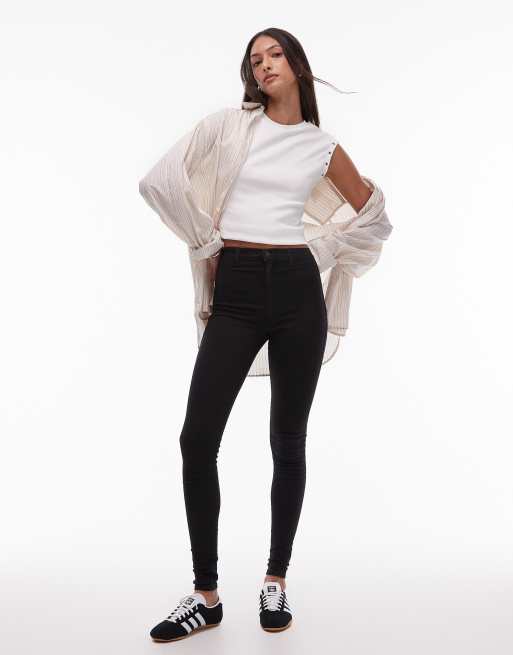 Topshop Tall – Joni – Czarne obcisłe jeansy z wysokim stanem