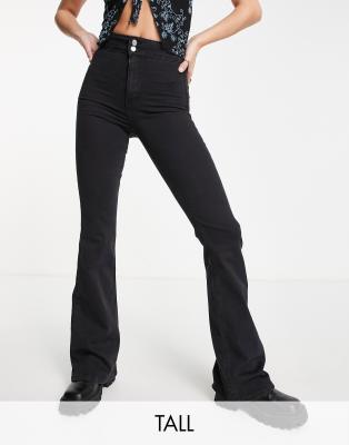 Topshop Tall Joni flare jeans in washed black