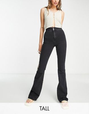 Topshop Tall Joni flare jeans in washed black