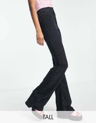 Topshop Tall Joni Flare Jean In Washed Black