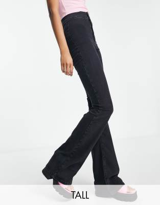 Topshop Tall Joni flare jeans in washed black