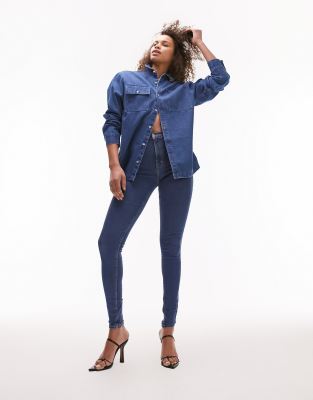 Topshop Tall Joni jeans in mid blue