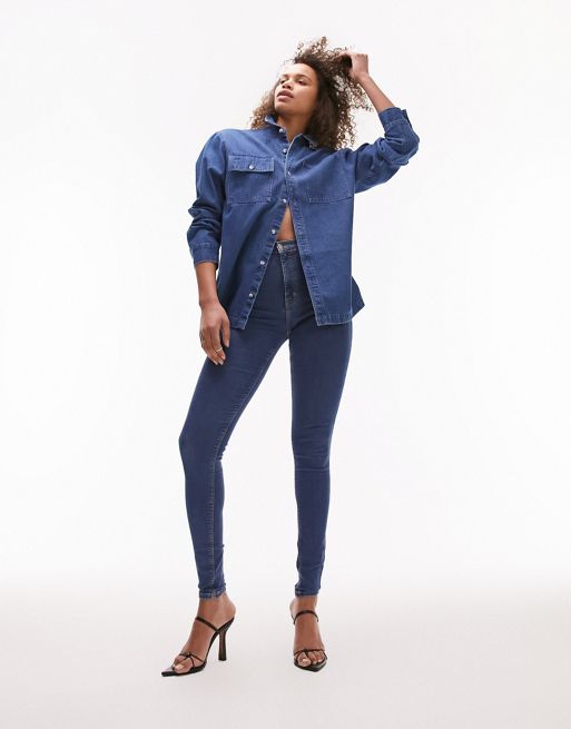 Topshop Tall - Joni - Jeans in middenblauw 