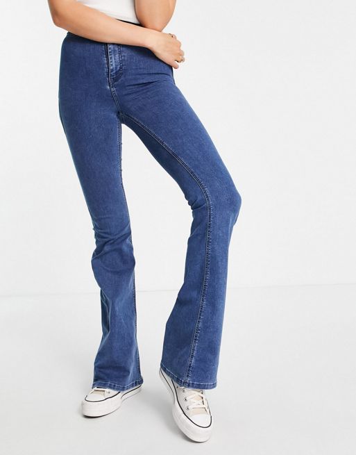 Topshop Joni flare jeans in mid blue