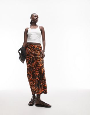 Topshop Tall tropical print maxi skirt in orange - ASOS Price Checker