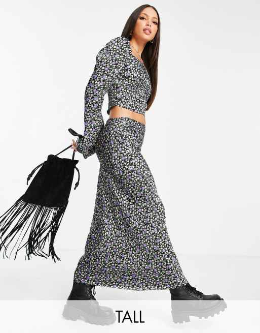 Topshop Tall - Jupe longue en satin à imprimé petites fleurs - Multicolore 