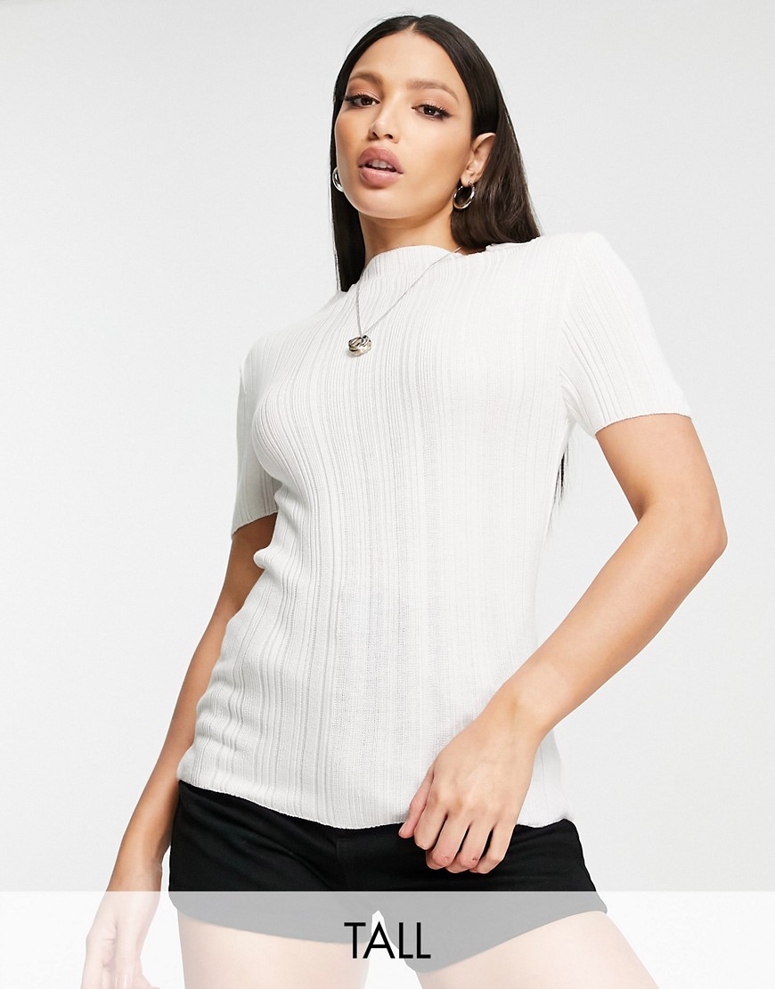 Topshop Tall knitted detailed tee in white